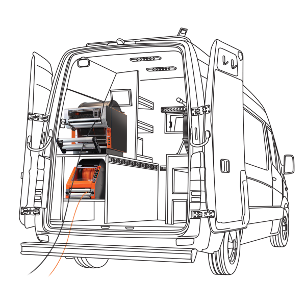 Chariot motorisé satellite Proteus LAT150 - MiniCam SewerDev - aménagement de véhicule